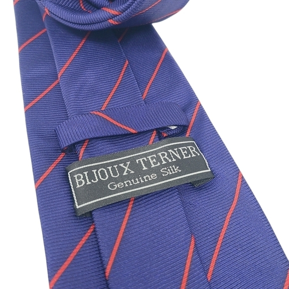 Bijoux Terner | Men's Vintage Navy Striped Genuine Silk Necktie (One Size) - Picture 2 of 11